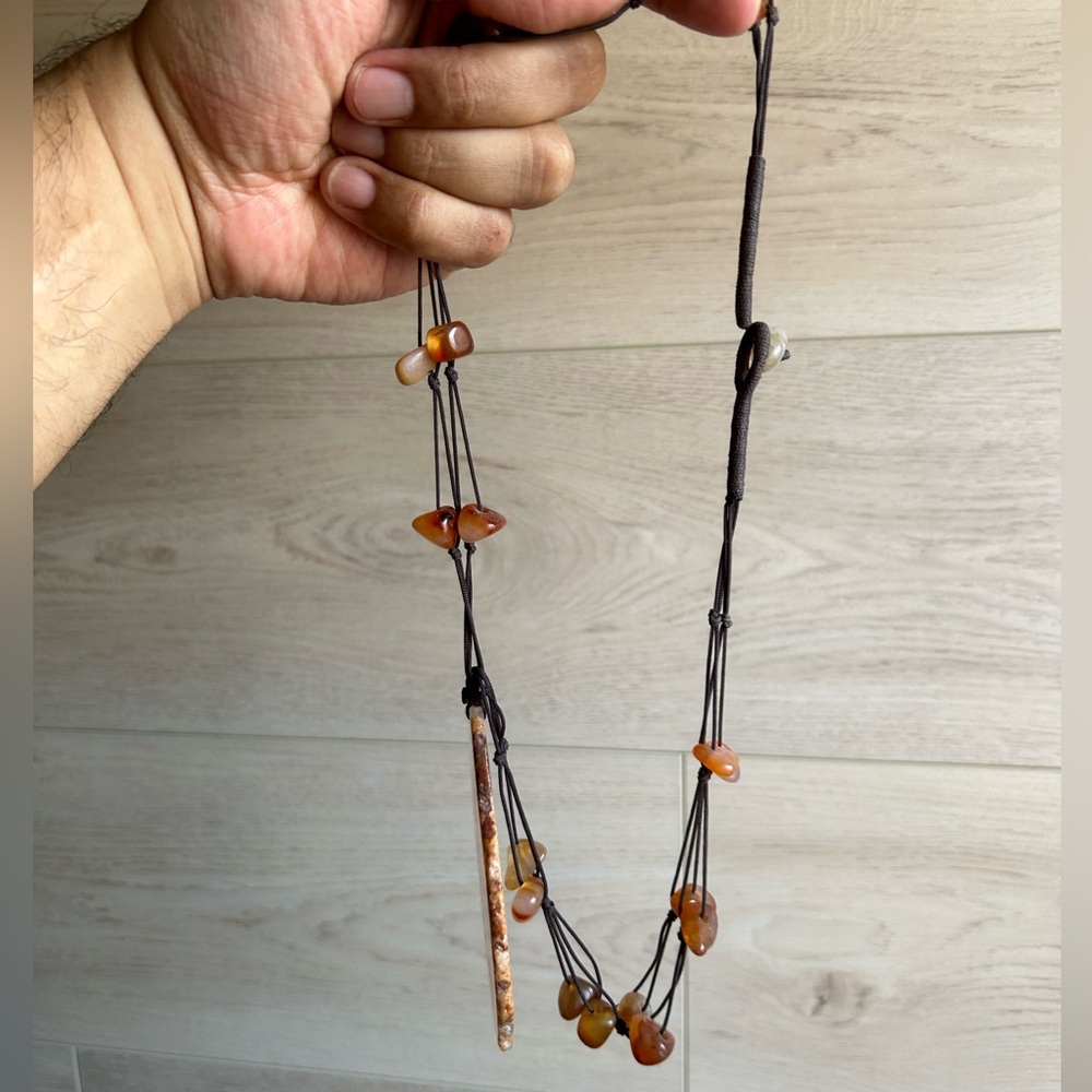 Handmade Banded Agate Slice Pendant Carnelian Stone Beaded Necklace - Picture 7 of 7